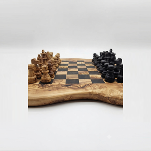 Handmade Olive <b>Wood</b> <b>Chess</b> <b>Set</b> With Live Edge Board And Hand-Carved Pieces Elegant Strategy Board Game For Family Entertainment - Product Image 4