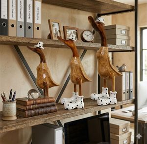 Wooden Duck Figurines Hand Carved With Ceramic Hats And <b>Boots</b> Home Decoration Animal Theme Natural Handmade Craft - Product Image 6