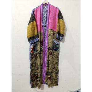 Robe Kimono Maxi Vintage en Soie Recyclée pour Femme, Élégante, Patchwork, Col en V, Cordon de Serrage, Respirante, Séchage Rapide, Idéale pour l'Été - Product Image 2