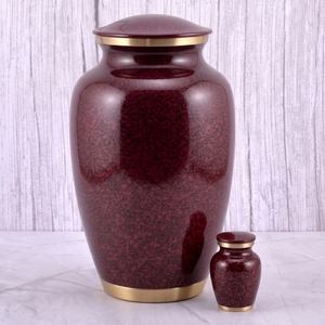 <b>Red</b> and Gold Brass Adult Cremation Urn with matte surface for Human Ashes, Funeral and Burial Memorial Container - Product Image 2