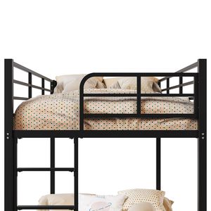 Letto a Castello Nero in Acciaio Resistente con Sponda Alta, Tubo Quadrato e Scala Laterale, Letto in Ferro Stabile per Camera da Letto Scolastica - Product Image 6