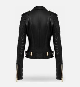 Women's Orignal Leather Jacket(<b>3</b> Colors) Biker Jacket with Zip Pockets Vintage Short Coat for Autumn Spring - Product Image 4
