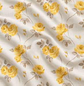 Tela de Lino y Algodón con Estampado de Rosas Amarillas, Textil Floral Tejido para Decoración del Hogar, Tapicería, Cortinas y Costura - Product Image 1