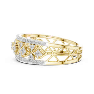 Bague de mariage géométrique large en or jaune 14K 18K avec diamant rond brillant de laboratoire DEF VVS, pavé, pour mariée - Fabricant de bijoux - Product Image 5
