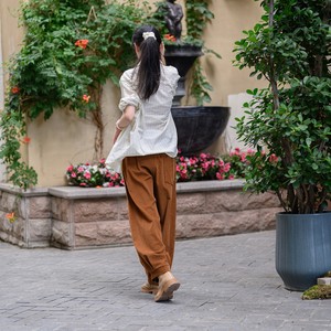 Women's Pink Wide Leg Pants High Waist Elastic Loose Fit Full Length Solid Color Casual Spring Style Knitted Spandex Cotton - Product Image 6