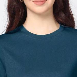 Camiseta informal de mujer, holgada, mezcla de algodón, poliéster y seda, con logo, color rojo, para verano, fabricante directo. - Product Image 3