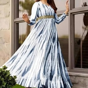 Ensemble pantalon et haut de qualité supérieure pour femme, style indien, col en V, coupe ajustée, imprimé géorgette, séchage rapide, protection solaire, idéal pour mariage et fête - Product Image 3