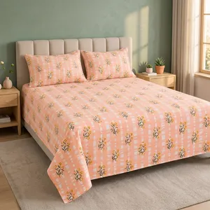Ensemble de draps et taies d'oreiller en microfibre écologique jaune pêche, 300 fils, 115 GSM, confortable et léger pour chambre moderne - Product Image 4