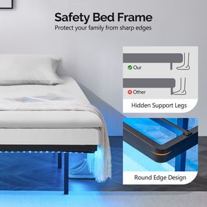 Base letto a piattaforma flottante in metallo nera da 14 pollici, misura Twin, con striscia LED integrata e presa di corrente, per casa, ufficio o sala da pranzo - Product Image 3