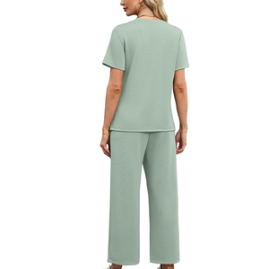 Women Everyday Two Piece Set Casual T Shirt <b>Elastic</b> Waist Pants Lounge Wear Custom Printing - Product Image 4