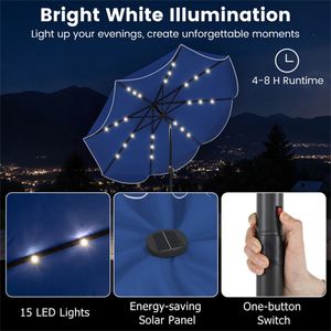 Sombrilla de Patio con 24 LED y Energía Solar, 10 Pies, Beige, Sombrilla de Mercado para Exteriores - Product Image 5