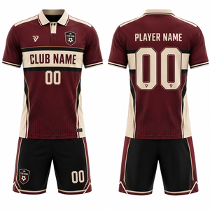 Conjunto de Camiseta de Fútbol Sublimada Personalizada Color Granate para Manga Corta Unisex Ligera Cuello Alto Transpirable Poliéster Equipo Adulto - Product Image 1