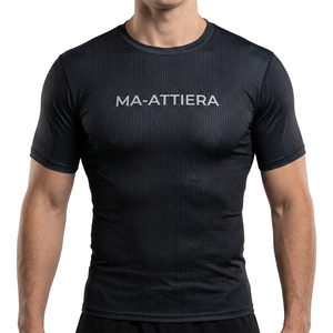 Camiseta de Compresión de Manga Corta para Hombre, Negra, Texturizada, Deportiva, para Gimnasio, Fitness, Running, Entrenamiento, Ropa Deportiva, Capa Base de Alto Rendimiento - Product Image 1