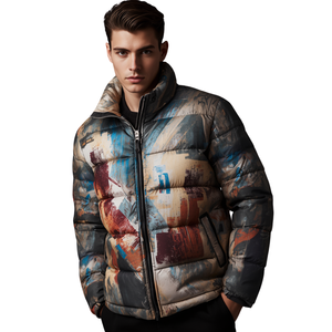 Chaqueta Acolchada con Estampado Geométrico para Hombre, con Capucha, Corte Ajustado, para Invierno, Resistente al Viento, con Cierre de Cremallera, Estilo Casual - Product Image 4