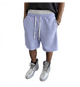 Shorts Bermuda pour homme, couleur unie violet clair, avec cordon de serrage, tricoté, taille mi-haute, coupe confortable, style décontracté - Product Image 1