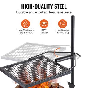 Griglia per falò in acciaio resistente griglia per fuoco girevole a 360 gradi griglia per fuoco portatile all'aperto attrezzatura da cucina per il campeggio - Product Image 3