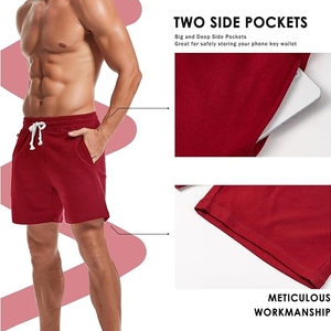 Pantalones Cortos Rojos de Algodón para Hombre, con Cordón, Color Sólido, Transpirables, Tejidos, con Bolsillos en la Cintura, Estilo de Longitud Media - Product Image 4