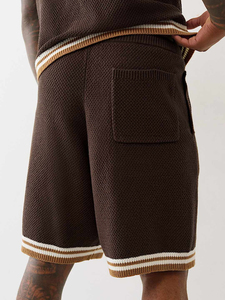 Shorts Bermuda en tricot pour homme, couleur unie, taille à cordon, style décontracté, taille mi-haute, tissu en coton respirant - Product Image 5