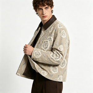 Men's Floral Embroidered Shirt <b>Jacket</b> With Leather Collar Regular Fit <b>Smart</b> Casual Autumn Style Linen Cotton Blend - Product Image 2