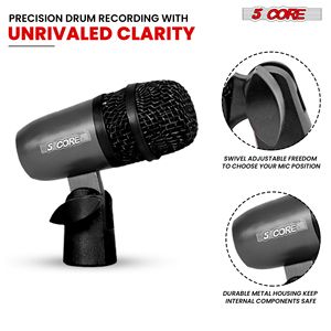 ไมโครโฟน 5Core XLR คาร์ดิออยด์ สำหรับกลองสแนร์ ทอม และกลองคิก สีดำ - Product Image 3