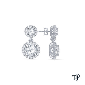 Boucles d'oreilles pendantes en or 14 carats avec double halo de diamants ronds cultivés en laboratoire - Product Image 6