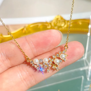 Collier Nuages pour femme en acier inoxydable 304 plaqué or 0,03 µm avec incrustation de perles sur chaîne câblée - Product Image 4