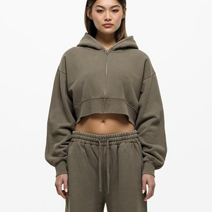 Nueva llegada: Sudadera con capucha de manga larga para mujer, de felpa francesa, con cremallera completa y cordón ajustable. - Product Image 6