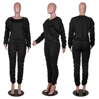 Ensemble de survêtement unisexe gris en molleton uni, 2 pièces, manches longues, à capuche, décontracté, tricoté, en spandex et polyester, extensible, séchage rapide