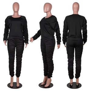 Conjunto Deportivo de 2 Piezas para Mujer, Color Gris, con Detalles Fruncidos, Manga Larga, Cuello Redondo, Estilo Casual, Tejido Elástico de Spandex y Poliéster - Product Image 5