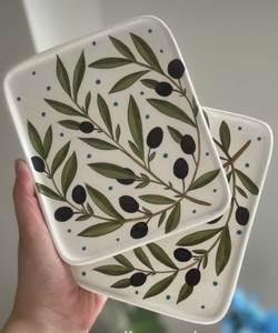 Round <b>Ceramic</b> <b>Plate</b> With Strawberry Pattern Handpainted Flat Dish Cute Design Green Checkered Background - Product Image 1