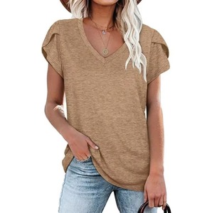 T-shirts respirants et légers pour femmes, col en V, manches courtes, coupe décontractée, en coton, pour l'été, personnalisables, hauts de sport vierges - Product Image 3