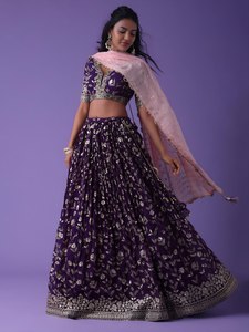 Purple <b>Thai</b> Silk Satin Summer Solid Lehenga Choli Set Sequin Zari Embroidered Women Suit Elegant <b>Wedding</b> Party <b>Dress</b> - Product Image 3