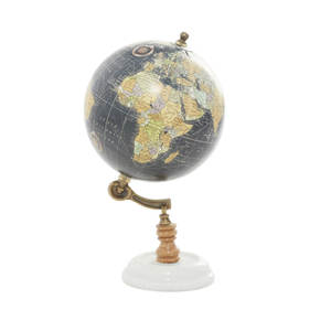 Globo Terráqueo Decorativo Negro con Base de Mármol Blanco y Soporte de Pedestal de Madera - Product Image 1