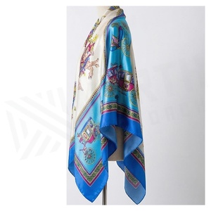 Women's <b>Square</b> <b>Silk</b> <b>Scarf</b> Blue Floral Print Luxury Fashion Accessory All Seasons Multi-Functional - Product Image 3