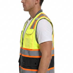 Construction Safety Reflective Tape <b>Worker</b> Vest Workwear Waterproof High Visibility Winter Security Zipper Vest <b>Jacket</b> - Product Image 4
