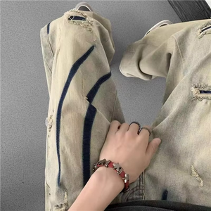 Venta al por mayor transfronteriza: Jeans de hombre de corte regular, versátiles, elásticos, de pierna recta, informales, de punto, desgastados, oscuros, con agujeros, estilo otoñal, para jóvenes - Product Image 4
