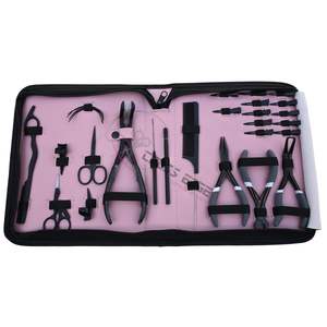 Kit completo de herramientas para extensiones de cabello rosa con crimpadora de microperlas de superficie plana, cortador de queratina, herramienta abridora de perlas y clips. - Product Image 1