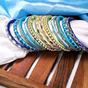 Brazaletes Étnicos de Seda Azul con Incrustaciones de Kundan, Chapados en Oro, Hechos a Mano, para Mujer, Brazaletes de Moda para Chicas, Festivos - Product Image 3