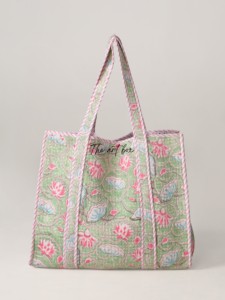 OEM Assorted Floral Quilted Cotton Tote <b>Bag</b> - Eco-Friendly <b>Boho</b> Reusable Shopper Handbag - Product Image 2