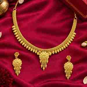 ชุดเครื่องประดับแฟชั่นขายส่ง ชุบทอง 14K 18K 24K ไมครอน ทองเหลืองขึ้นรูป สร้อยคอสั้น ดีไซน์ลายดอกไม้ ชุดเครื่องประดับแบบดั้งเดิม - Product Image 3