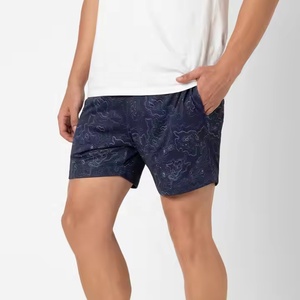 Shorts de sport décontractés en polyester bleu marine personnalisés, imprimés par sublimation, avec poches, séchage rapide, taille élastique - Product Image 1