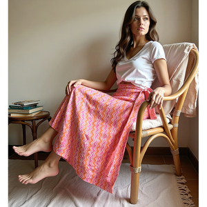 Femmes enveloppantes pêche rose Zigzag chevron imprimé géométrique pour un look chic jupe de tous les jours - Product Image 6