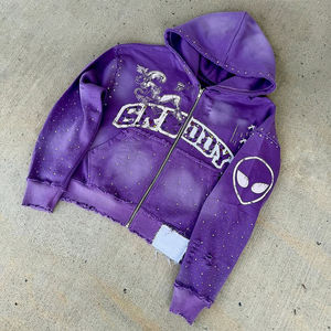 Sweat à capuche personnalisé pour homme, orné de strass appliqués à la main, tendance hiver, dégradé, effet vieilli, respirant - Product Image 1