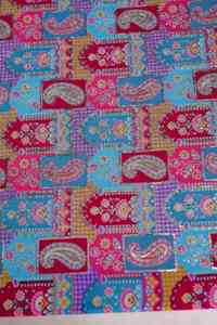 Natural Crepe <b>Blue</b> Geometric Ethnic Placement Print Fabric with Paisley Ornamental Border for All Kind Of Dress <b>Material</b> - Product Image 3