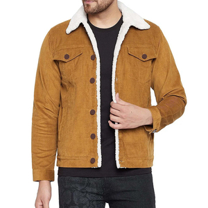 Chaqueta de Mezclilla para Hombre, Forrada con Pelo Sintético, Cierre de Botones, Estilo Casual, Otoñal, Color Sólido, Corte Regular - Product Image 1