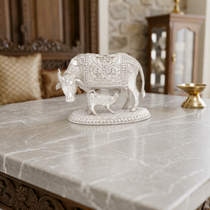 Estatua Religiosa Decorativa de Primera Calidad, Figura de Vaca y Ternero Plateada, Base de Latón, Ideal para el Hogar o Templo, Artículo de Regalo - Product Image 2