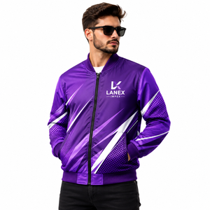 Blouson Bomber Homme Personnalisé Hiver Violet Uni Entièrement Zippé Léger en Polyester Style Universitaire Décontracté Streetwear Tenue d'Équipe OEM ODM - Product Image 2