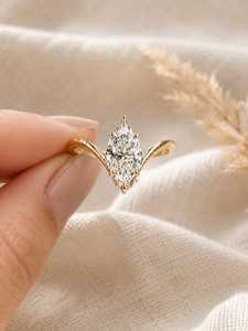 Anillo de Compromiso Solitario con Diamante Cultivado en Laboratorio de Corte Marquesa de 3 Quilates, Oro Sólido, Joyería Fina, Certificado IGI, Color E, para Mujer - Product Image 1