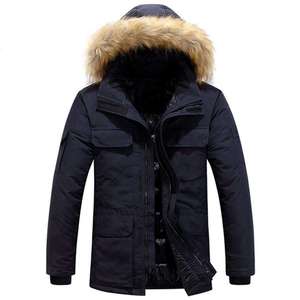 Men's <b>White</b> Puffer <b>Jacket</b> With Fur Hood Zipper Closure Windproof Casual Winter Wear Thick Polyester Wadding Regular Length - Product Image 5