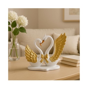 Figura Decorativa de Pareja de Cisnes de Resina Blanca con Alas Doradas y Lazo, Decoración de Mesa para Sala de Estar, Escultura Artística con Temática de Boda - Product Image 2